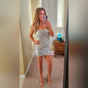 Lulu's Sparkling Silver Strapless Dress